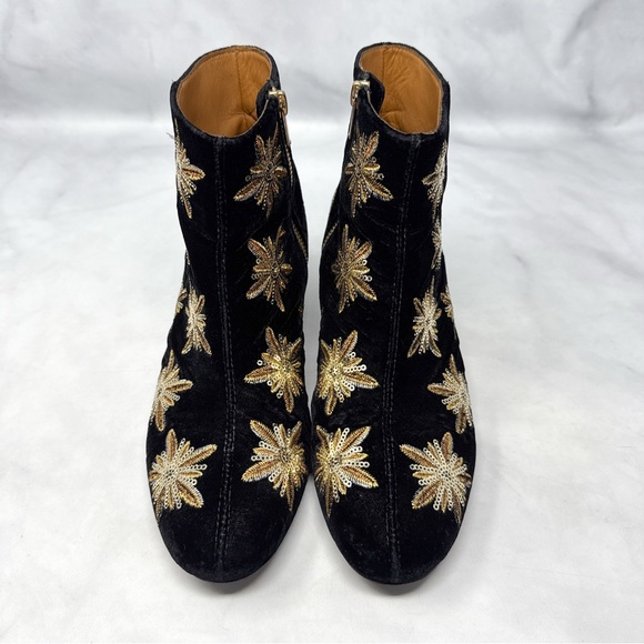 & Other Stories Black Velvet Ankle Boots with Gold Floral Embellishments - Picture 7 of 16